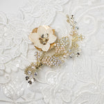 Gold Bridal Hair Flower with Blush Pearls - Hair Clips - Cassandra Lynne