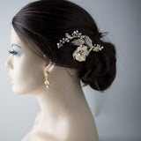 Gold Bridal Hair Flower with Blush Pearls - Hair Clips - Cassandra Lynne
