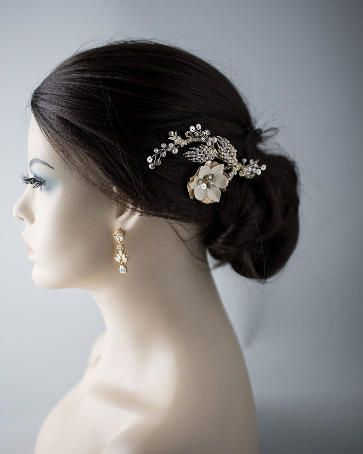 Gold Bridal Hair Flower with Blush Pearls - Hair Clips - Cassandra Lynne