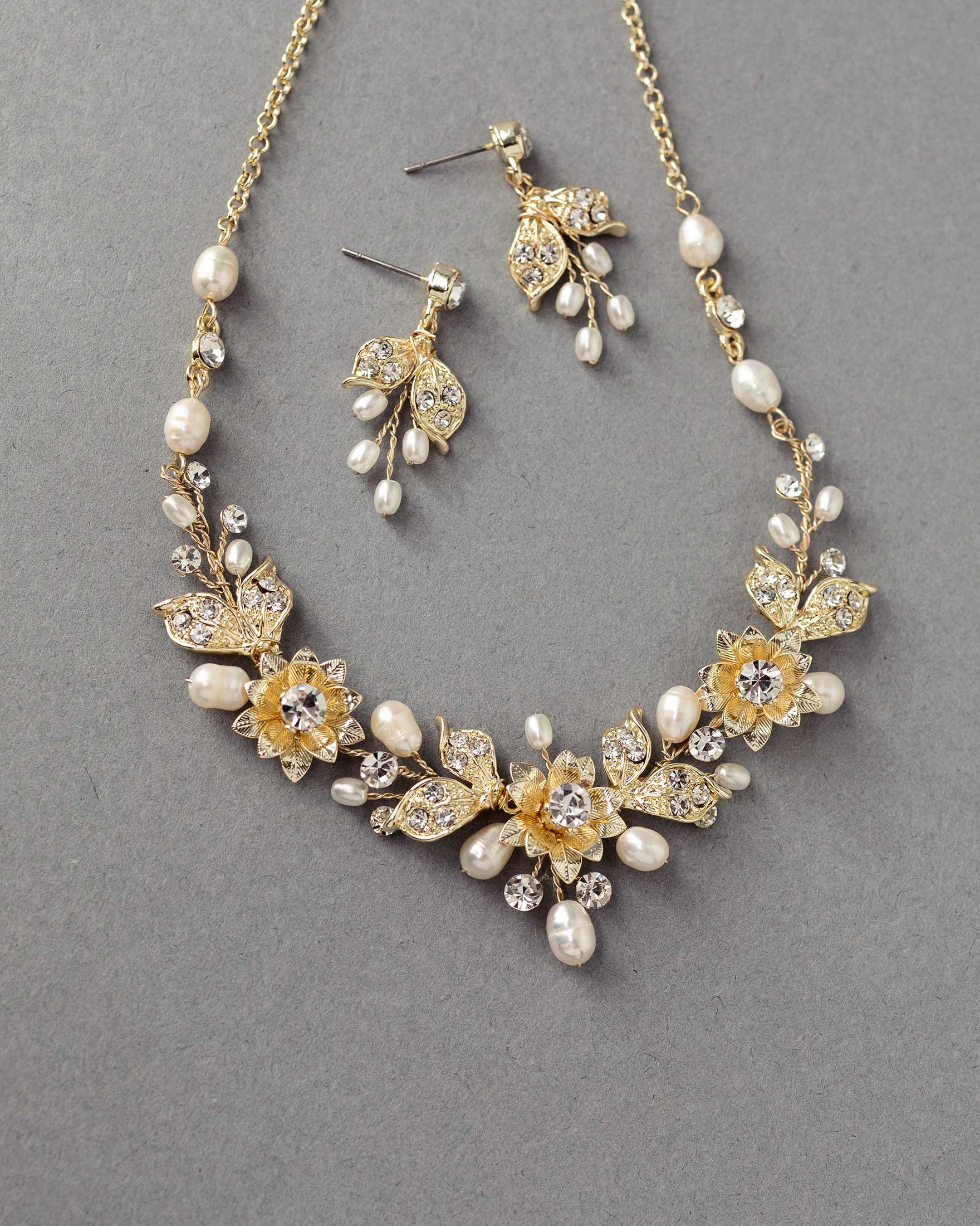 Metal Flowers Wedding Necklace Set - Necklace Set - Cassandra Lynne