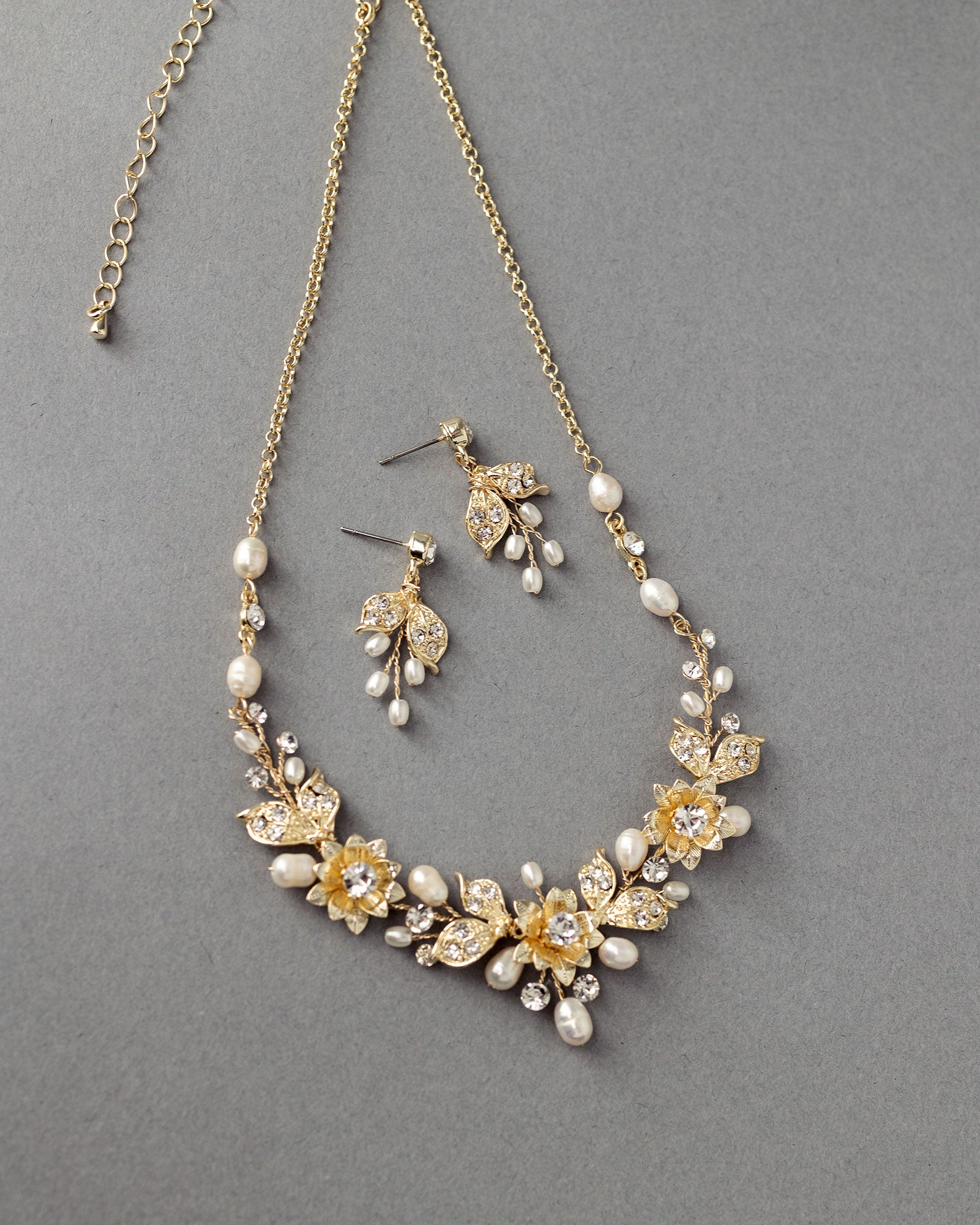 Metal Flowers Wedding Necklace Set - Necklace Set - Cassandra Lynne