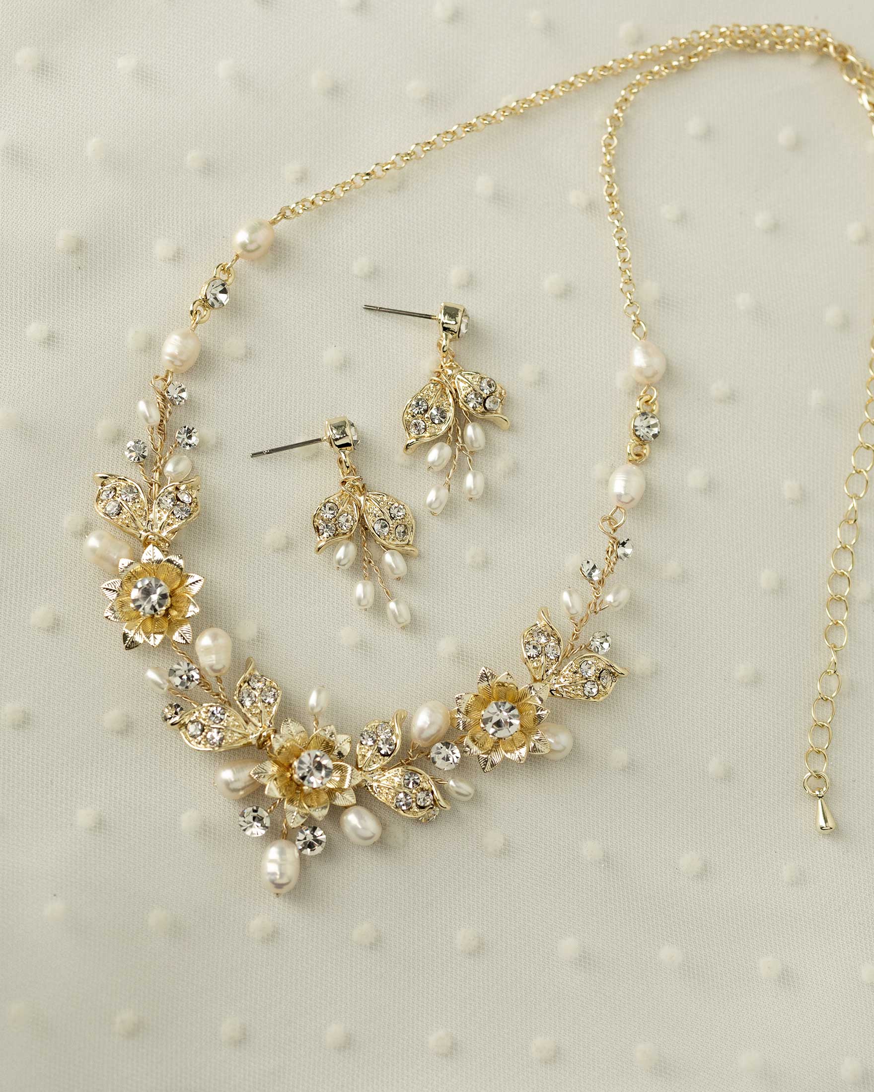 Metal Flowers Wedding Necklace Set - Necklace Set - Cassandra Lynne