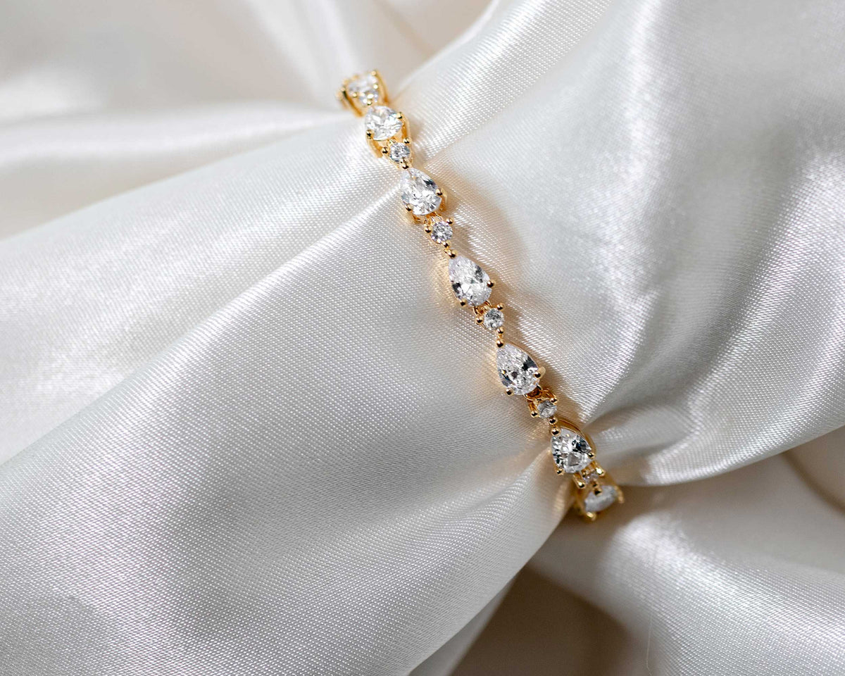 CZ Bracelet of Linked Pear Cut Jewels