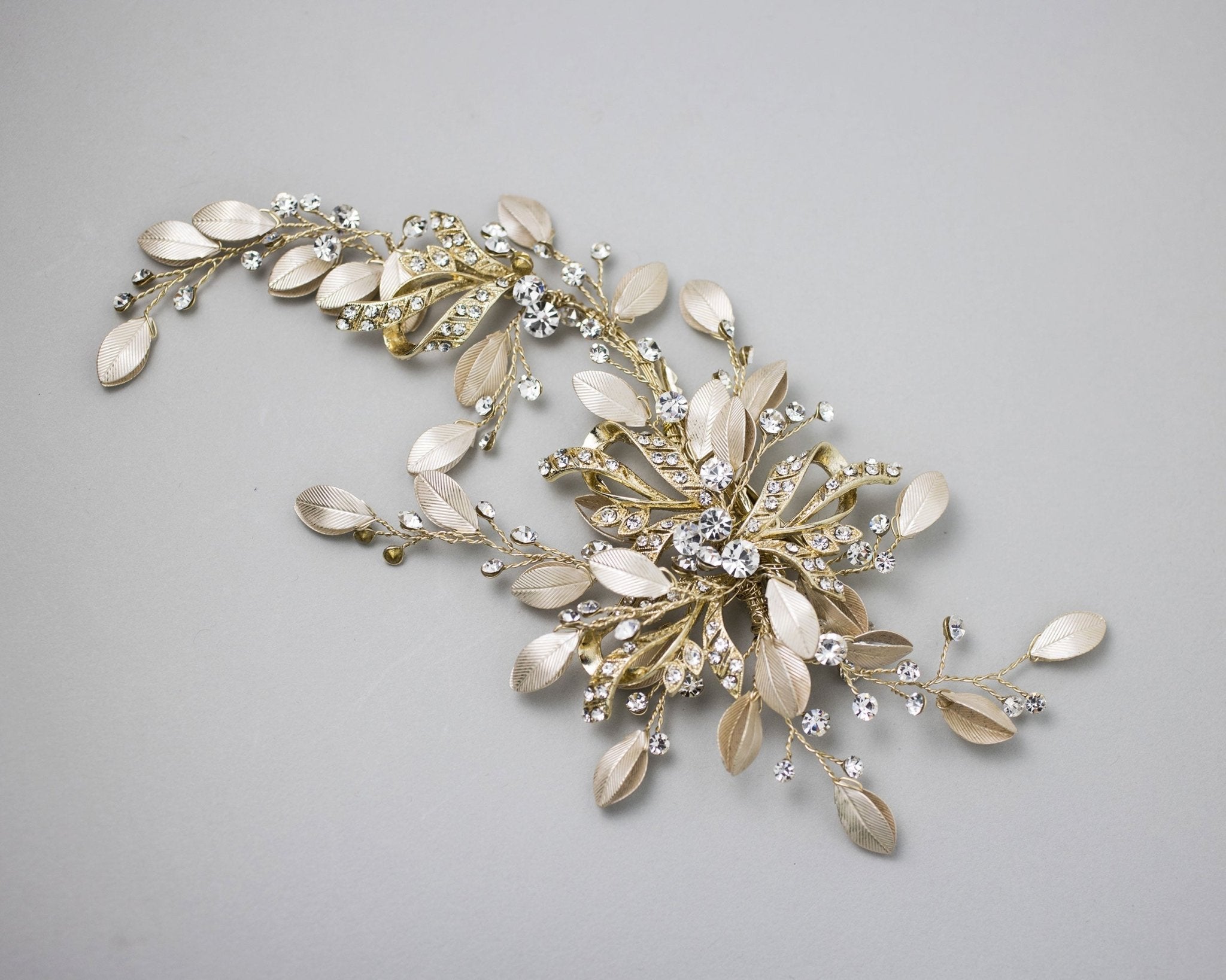 Gold Floral Matte Leaves Bridal Hair Clip - Hair Clips - Cassandra Lynne