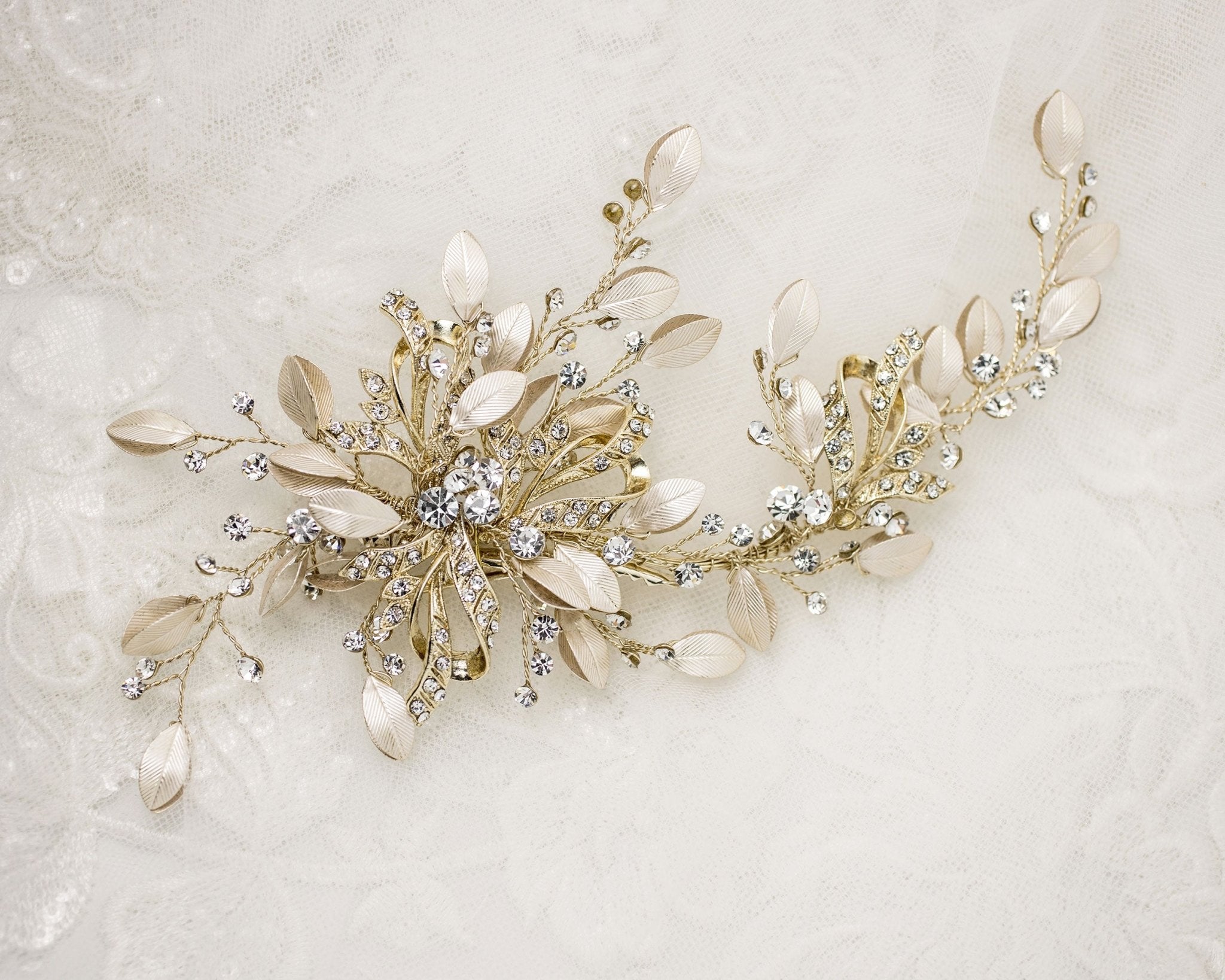 Gold Floral Matte Leaves Bridal Hair Clip - Hair Clips - Cassandra Lynne