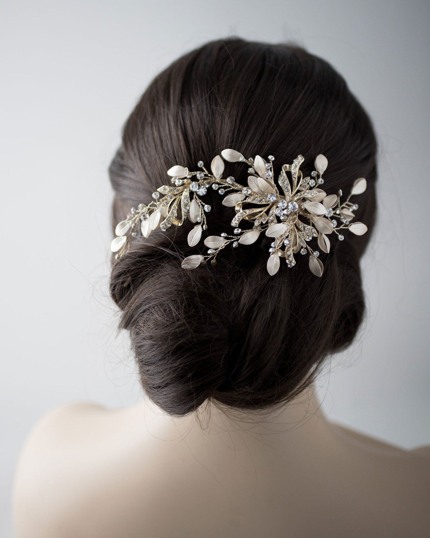 Gold Floral Matte Leaves Bridal Hair Clip - Hair Clips - Cassandra Lynne