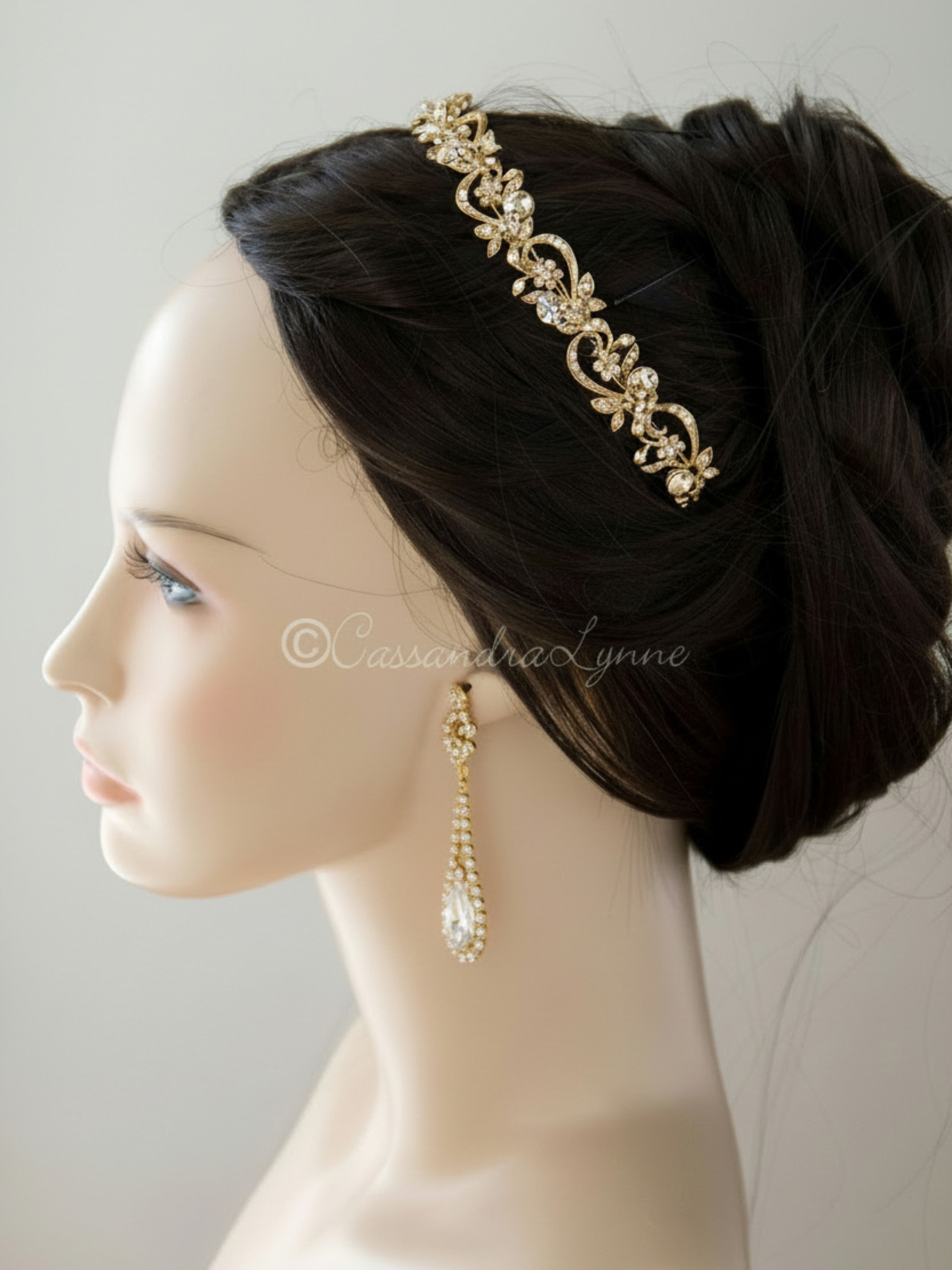 Gold Wedding Headband with Freshwater Pearls and Crystals - Cassandra Lynne