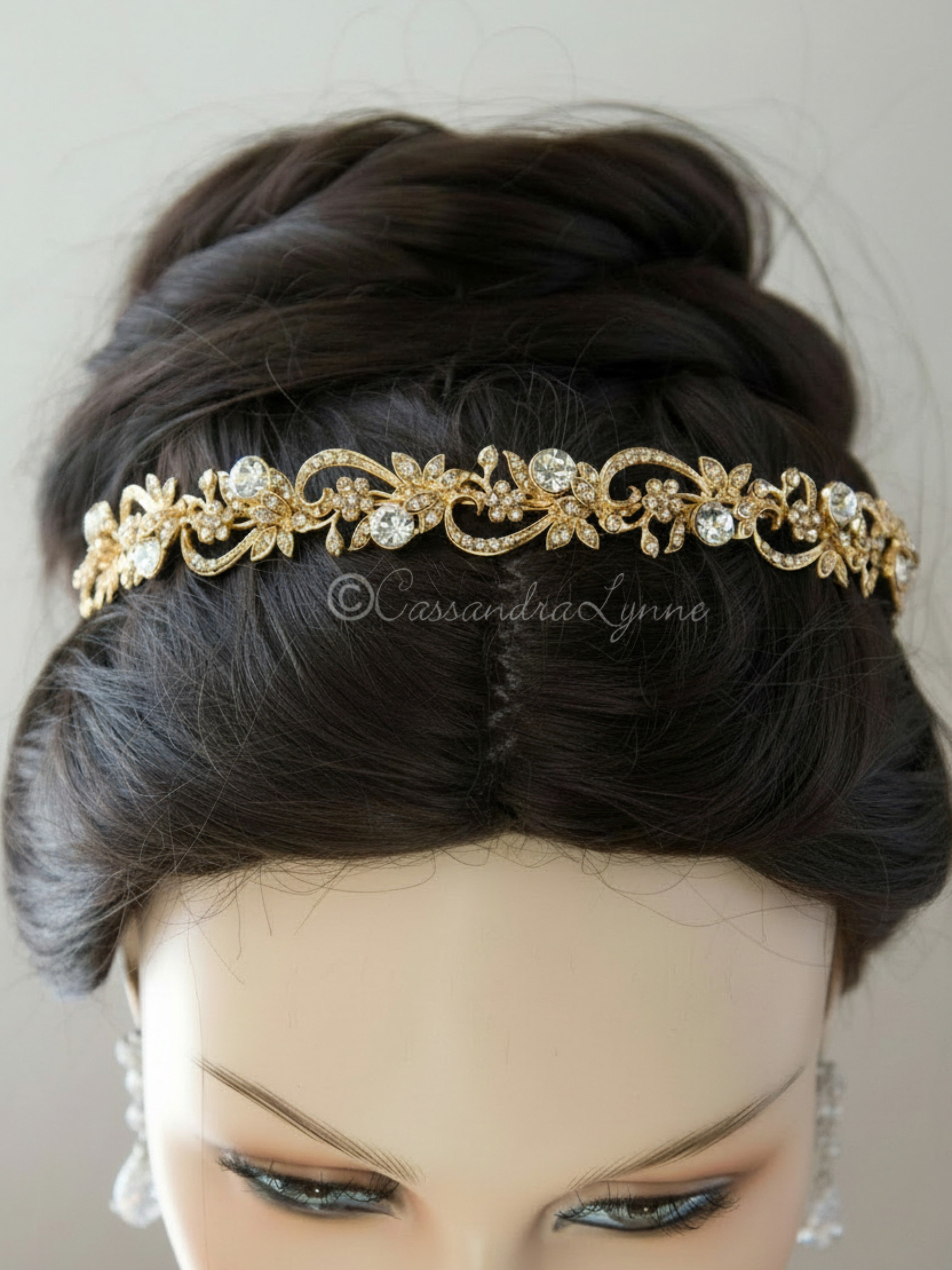 Gold Wedding Headband with Freshwater Pearls and Crystals - Cassandra Lynne