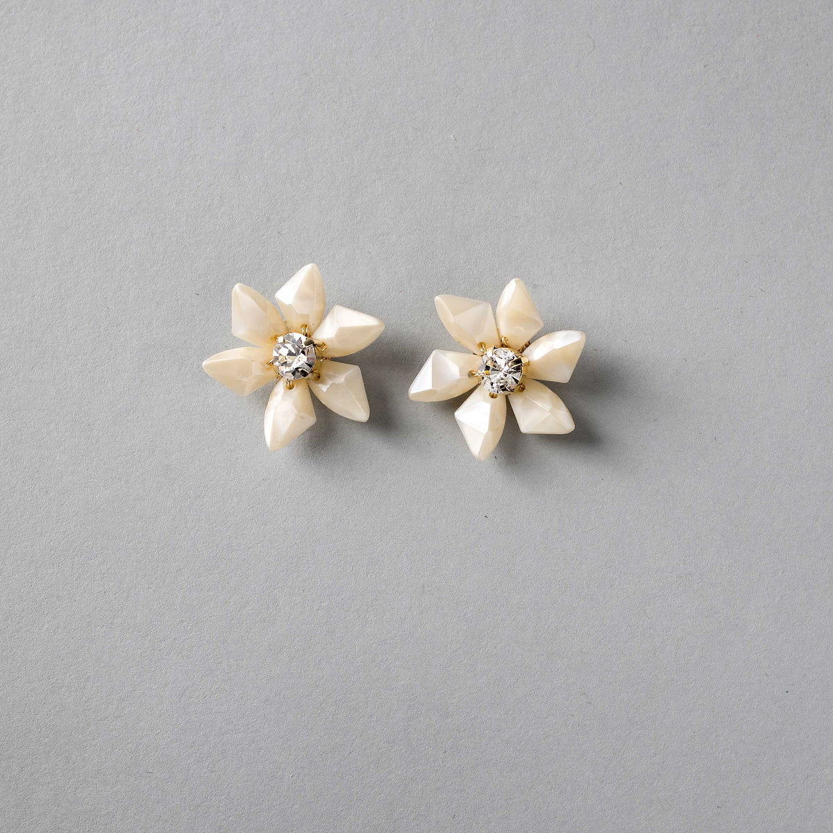 Ivory and Gold Flower Stud Earrings