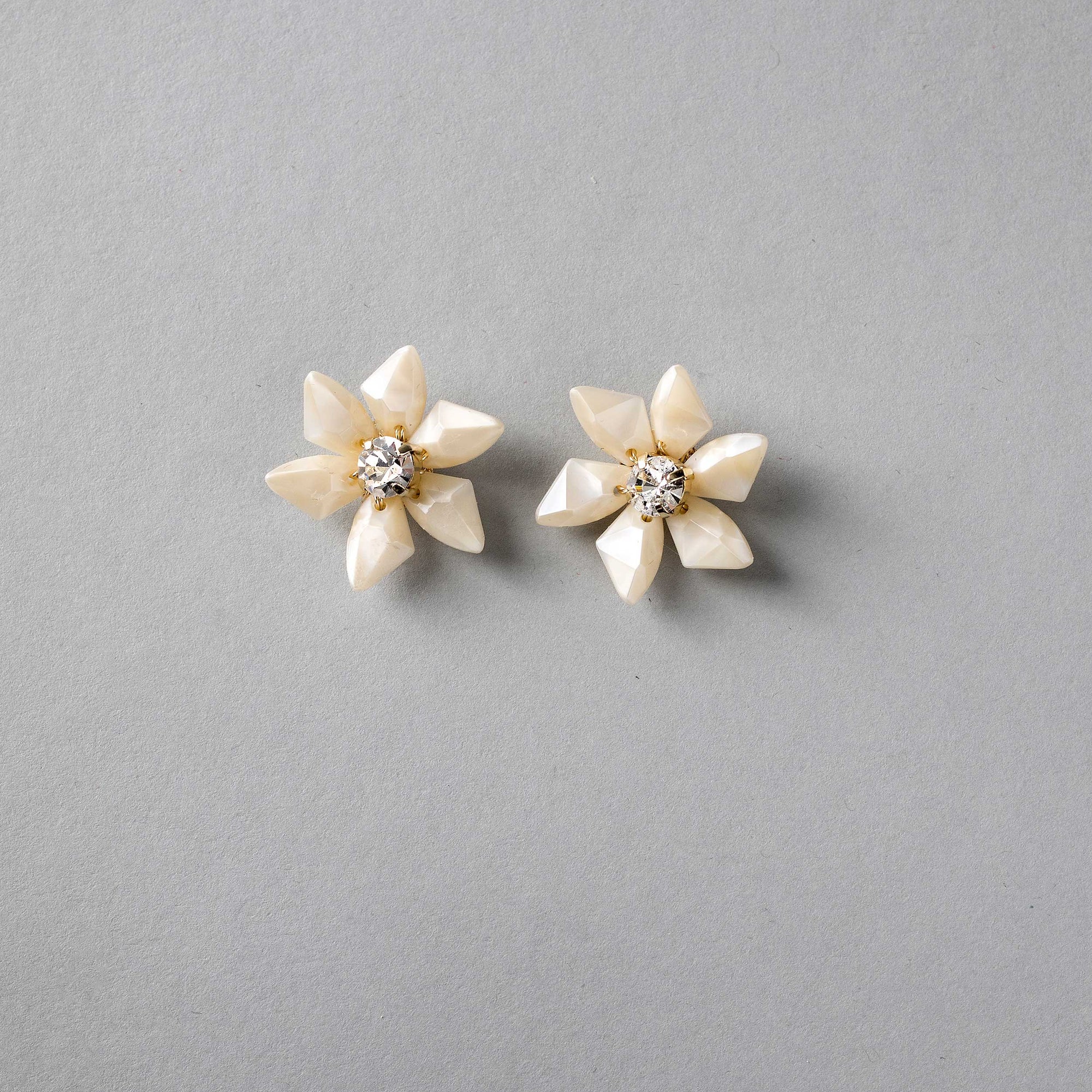 Ivory and Gold Flower Stud Earrings