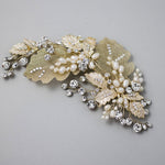 Gold Lace Leaf Wedding Clip with Cultured Pearls - Hair Clips - Cassandra Lynne