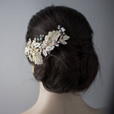 Gold Lace Leaf Wedding Clip with Cultured Pearls - Hair Clips - Cassandra Lynne