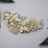 Gold Lace Leaf Wedding Clip with Cultured Pearls - Hair Clips - Cassandra Lynne