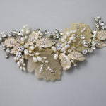Gold Lace Leaf Wedding Clip with Cultured Pearls - Hair Clips - Cassandra Lynne