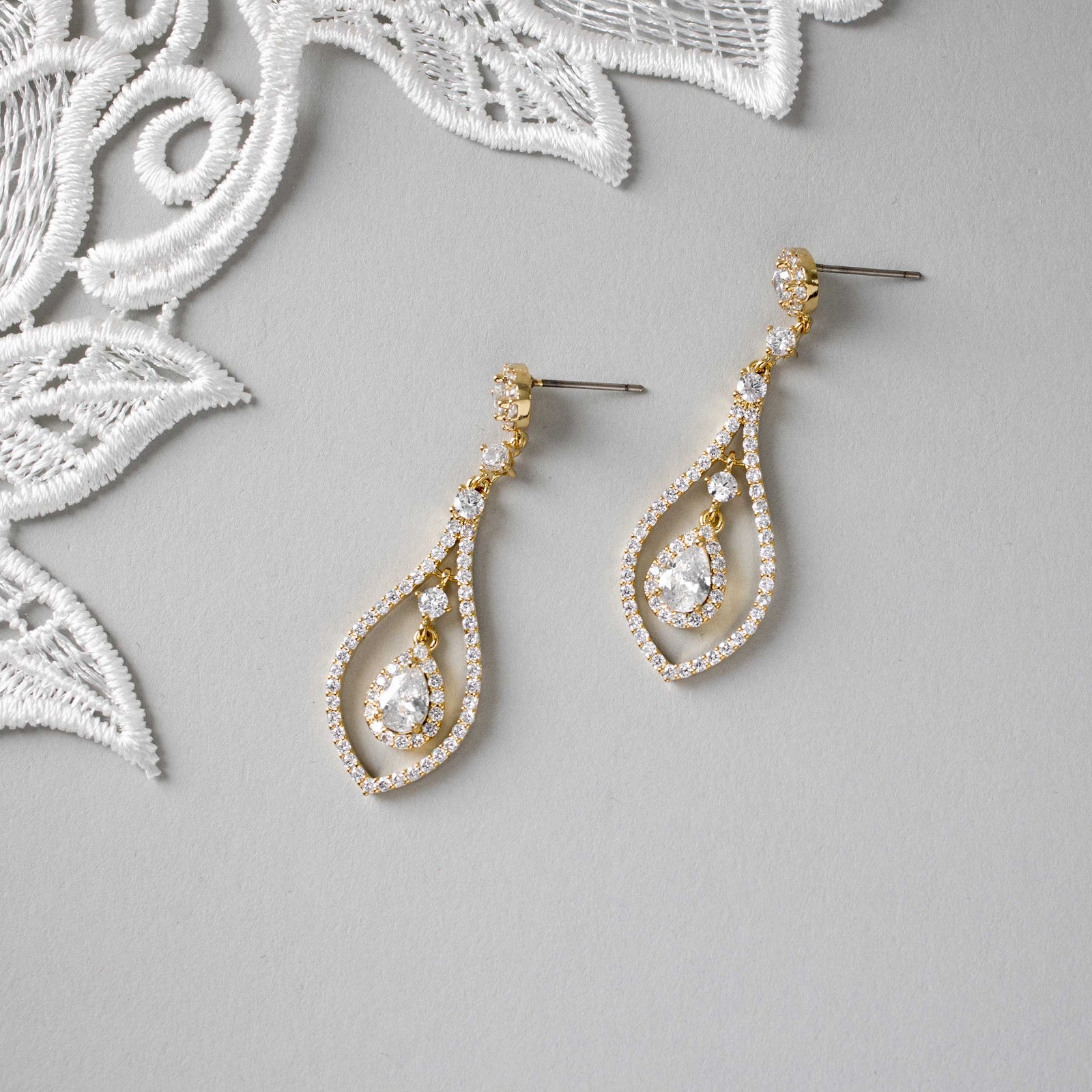 Layered CZ Teadrop Earrings for the Bride