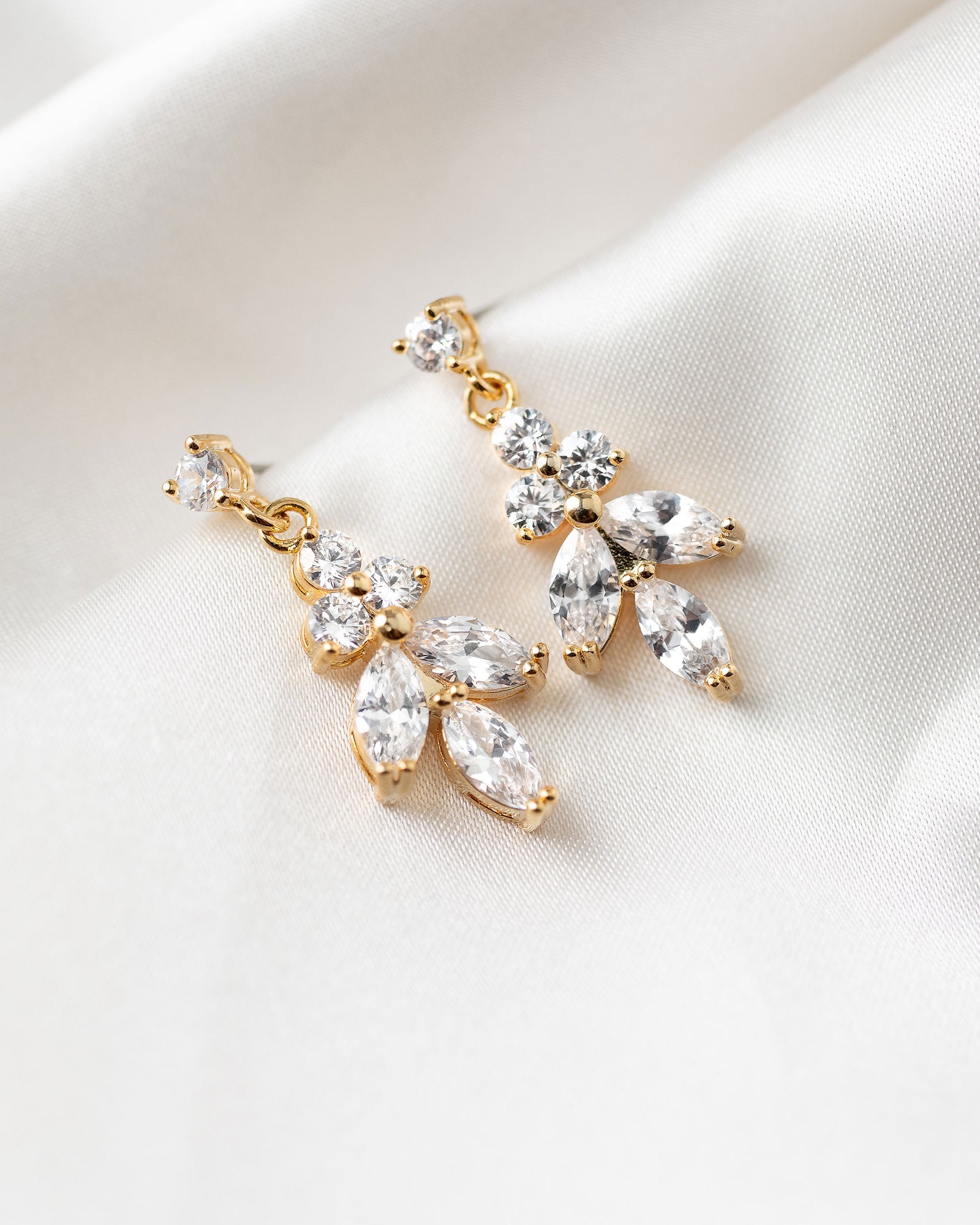 Simple Leaf Drop CZ Earrings