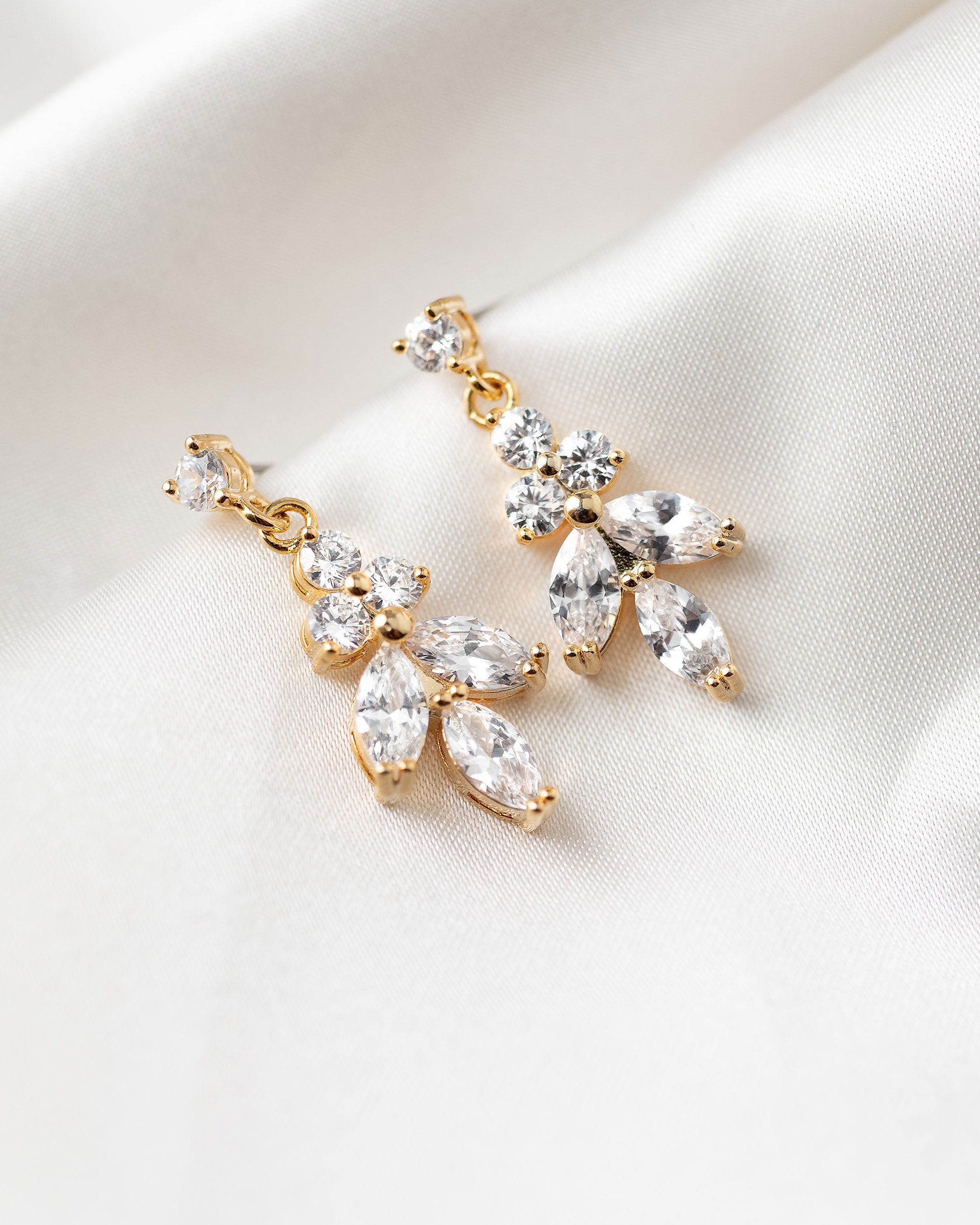 Simple Leaf Drop CZ Earrings