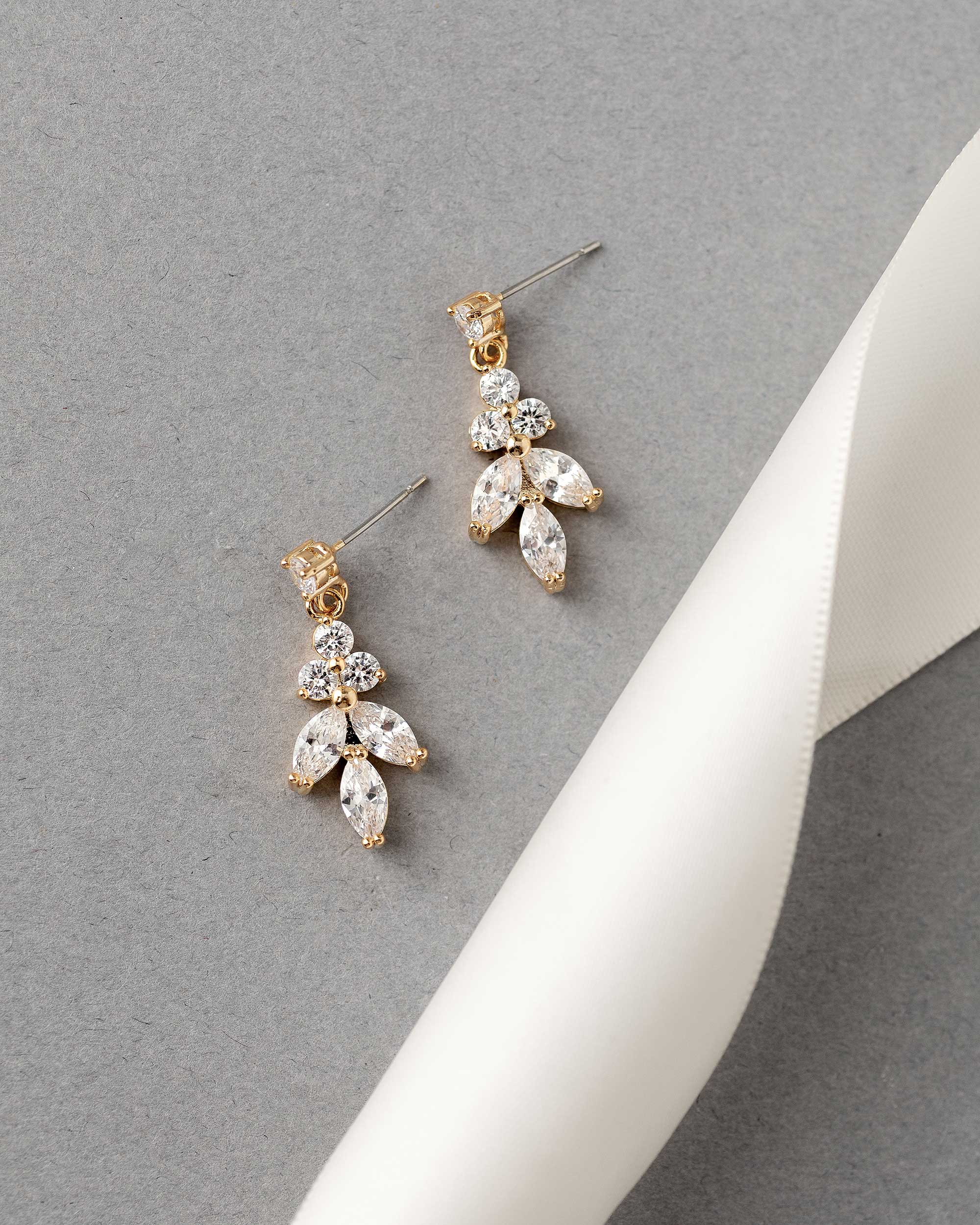 Simple Leaf Drop CZ Earrings
