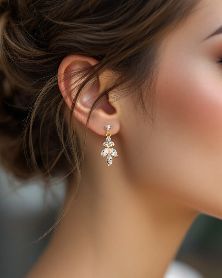 Simple Leaf Drop CZ Earrings