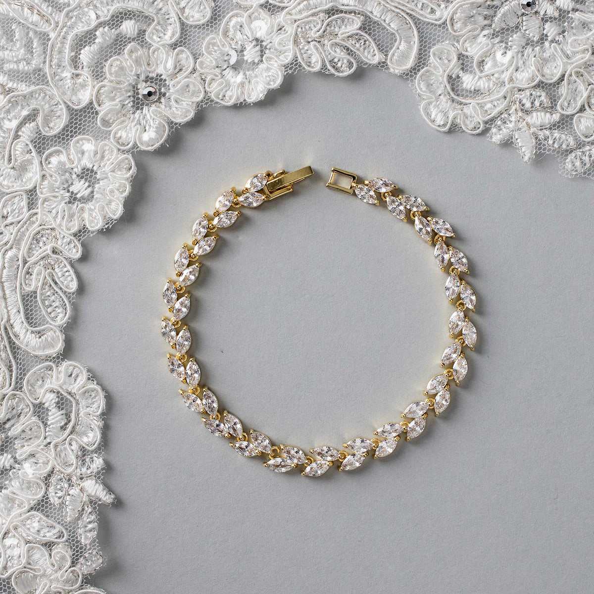 Tennis Bracelet of Marquise Leaf Jewels Gold Cassandra Lynne