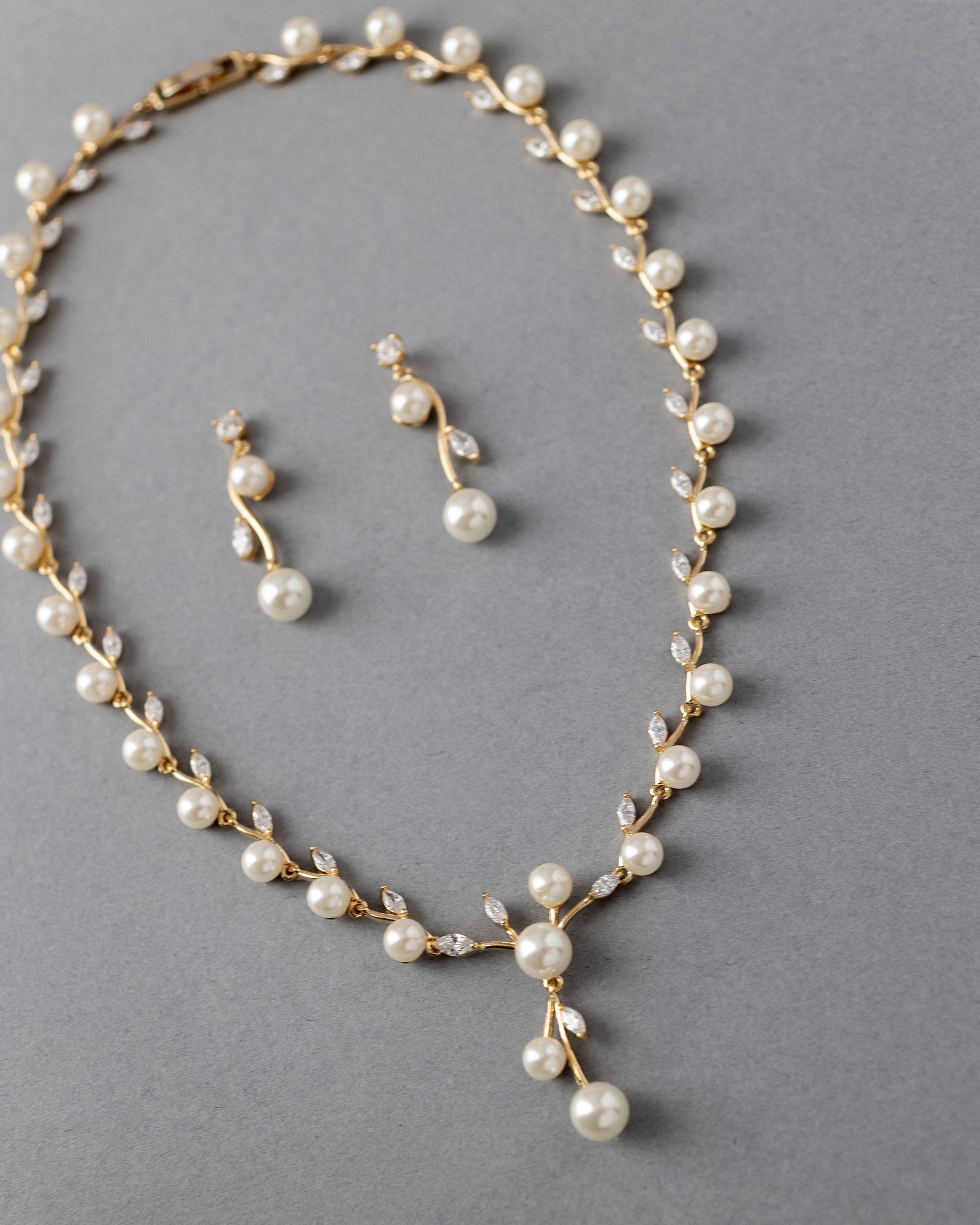 Ivory Pearl Vines Wedding Necklace and Earrings