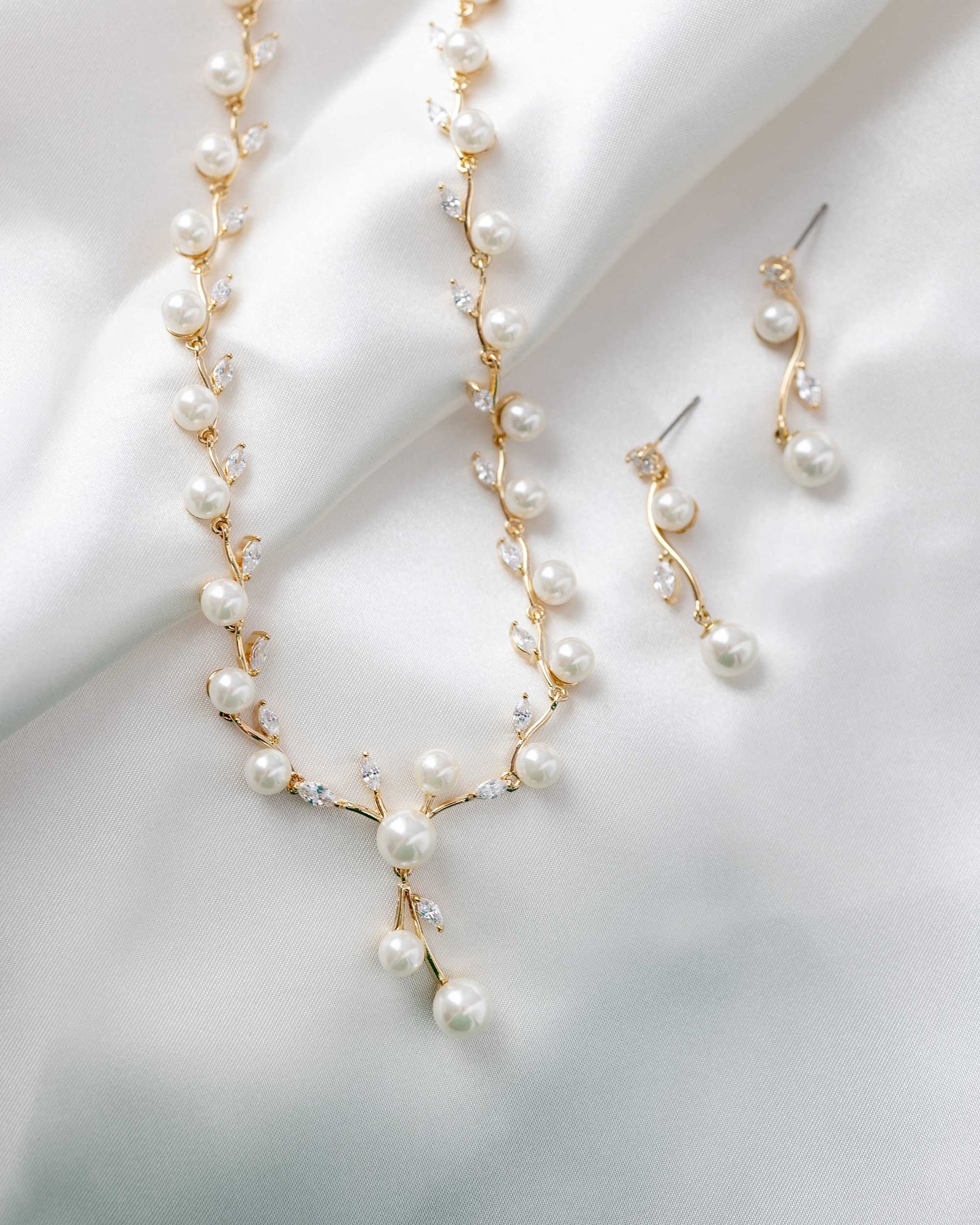 Ivory Pearl Vines Wedding Necklace and Earrings