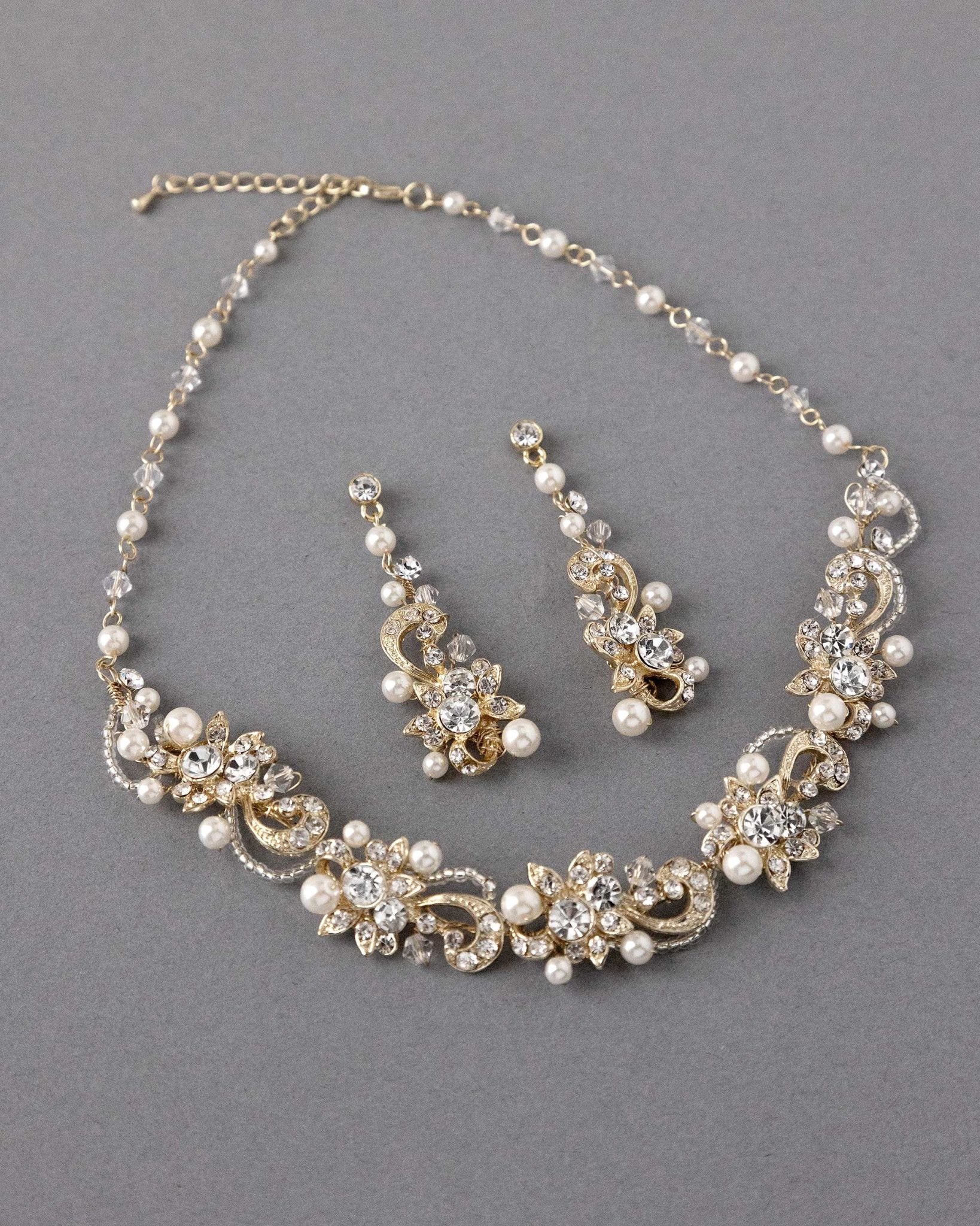 Gold or Silver Necklace Set for the Bride with Pearls - Jewelry Set - Cassandra Lynne