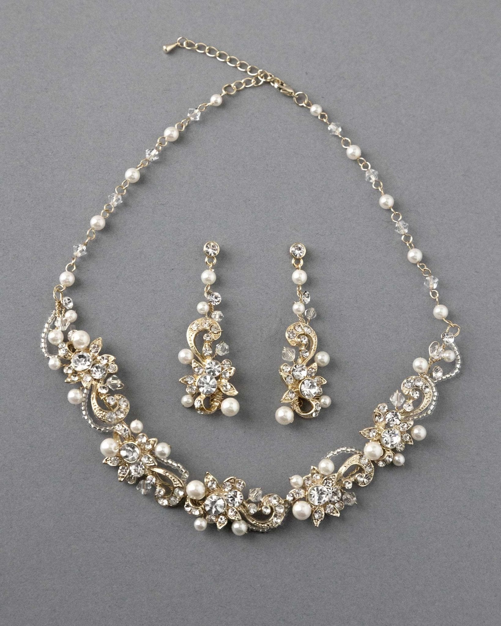 Gold or Silver Necklace Set for the Bride with Pearls - Jewelry Set - Cassandra Lynne