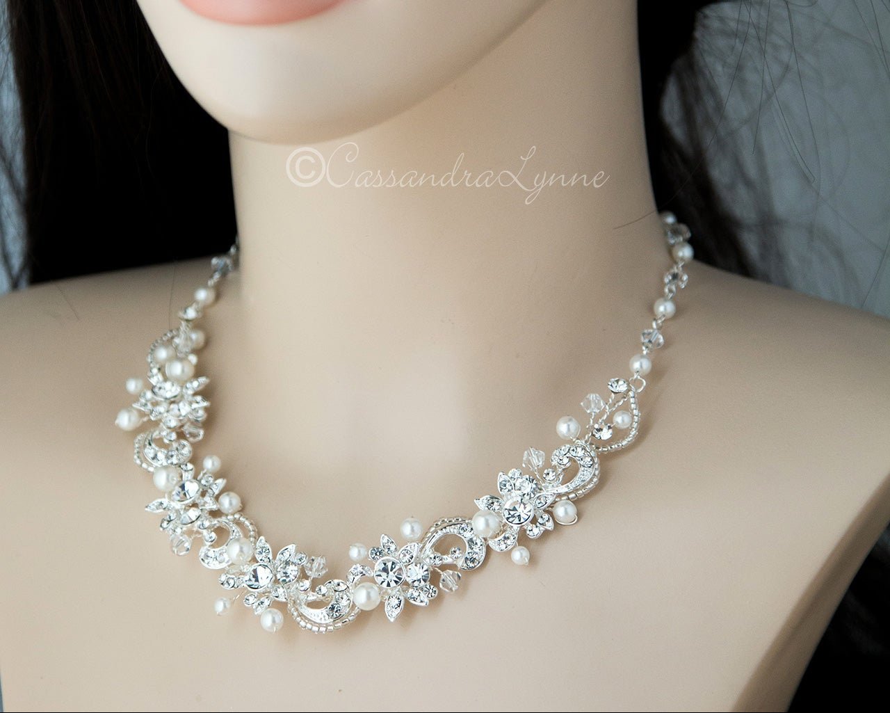 Gold or Silver Necklace Set for the Bride with Pearls - Jewelry Set - Cassandra Lynne