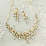 Flowers and Pearls Bridal Necklace and Earrings - Necklace Set - Cassandra Lynne