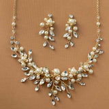 Flowers and Pearls Bridal Necklace and Earrings - Necklace Set - Cassandra Lynne