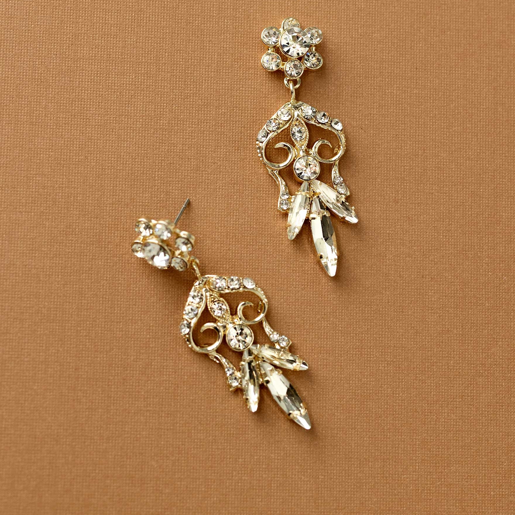 Scrolling Drop Crystal Earrings Gold-Cassandra Lynne