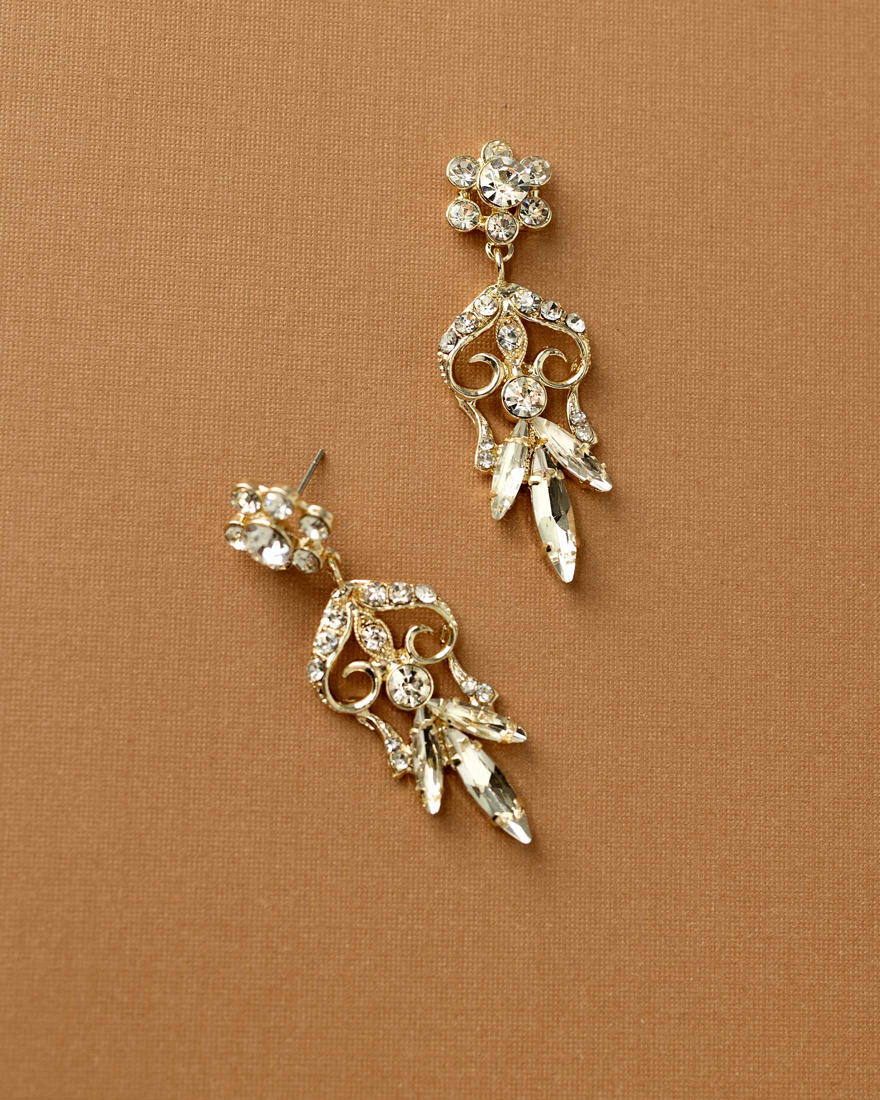 Scrolling Drop Crystal Earrings Gold-Cassandra Lynne