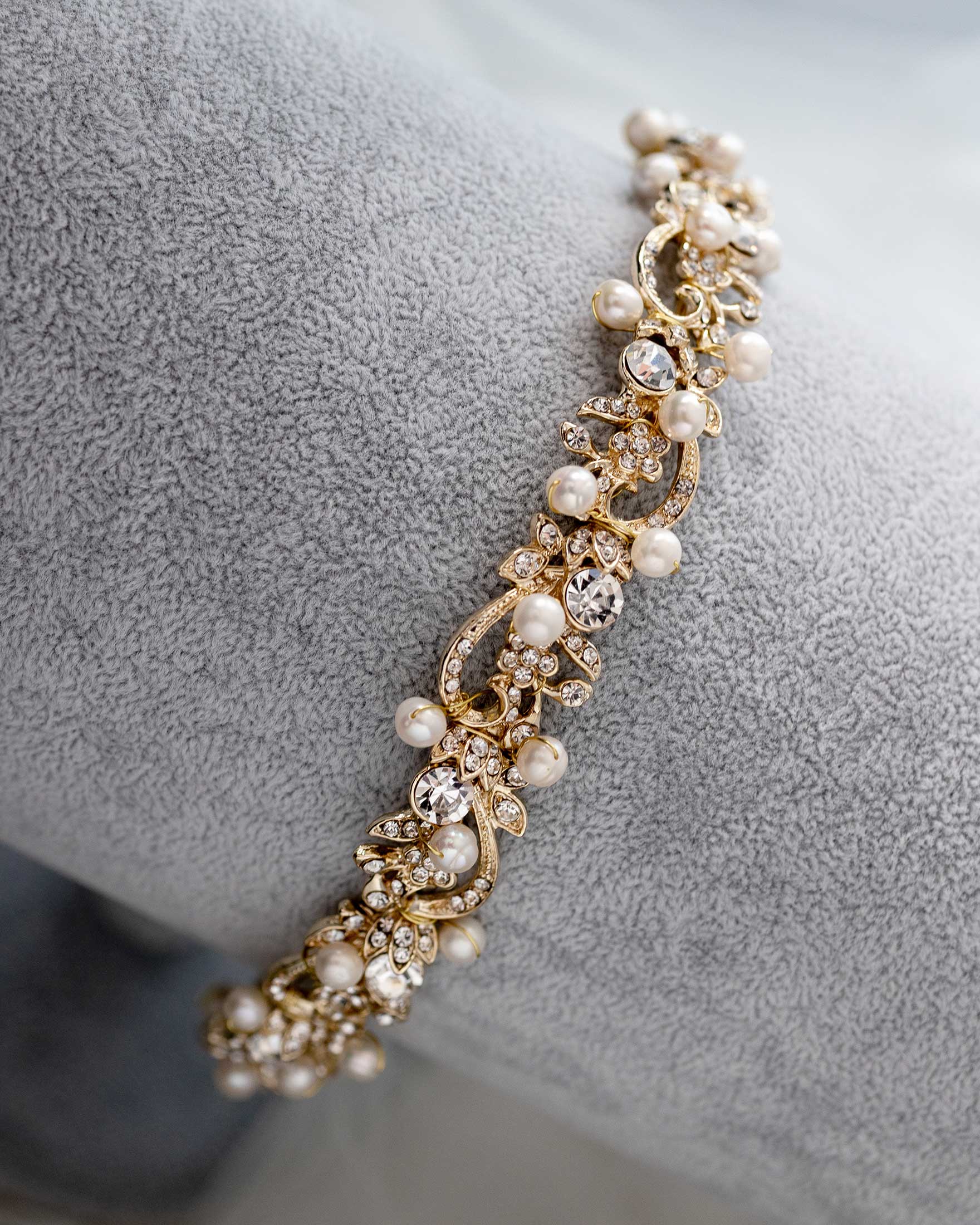 Gold Wedding Headband with Freshwater Pearls and Crystals - Cassandra Lynne