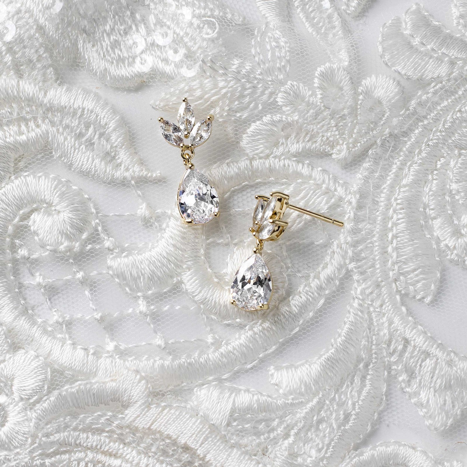 Wedding Earrings with CZ Pear Drop