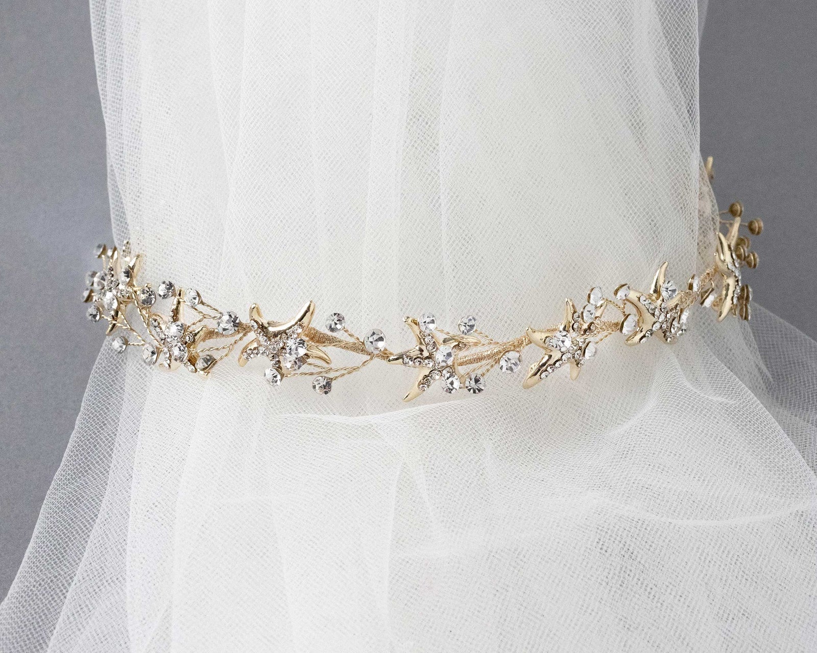 Beach Wedding Headpiece of Gold Starfish