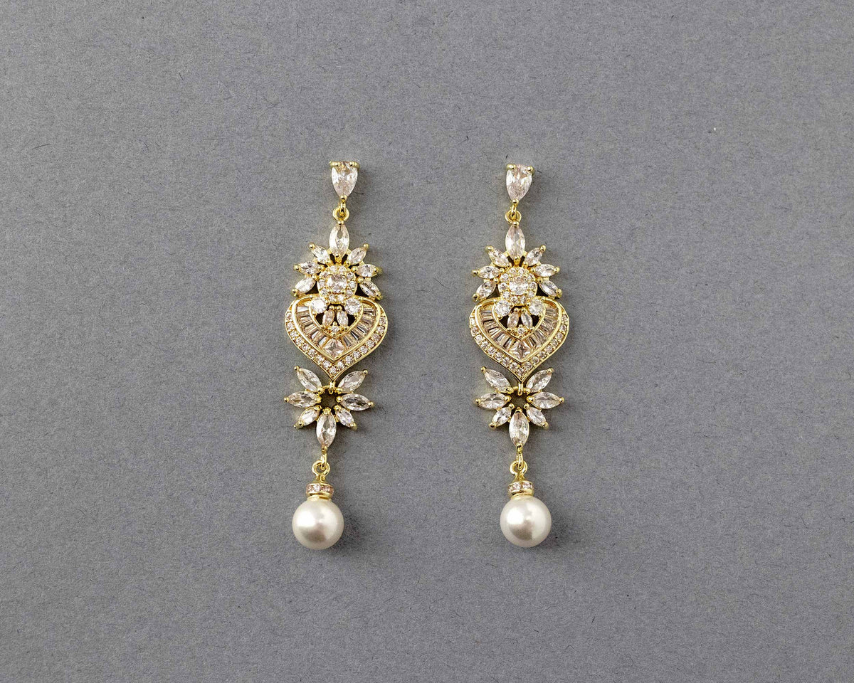 Vintage Pearl CZ Bridal Earrings - Cassandra Lynne