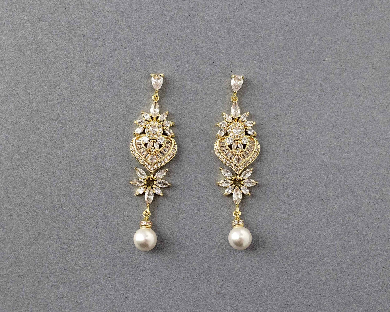 Vintage Pearl CZ Bridal Earrings - Cassandra Lynne