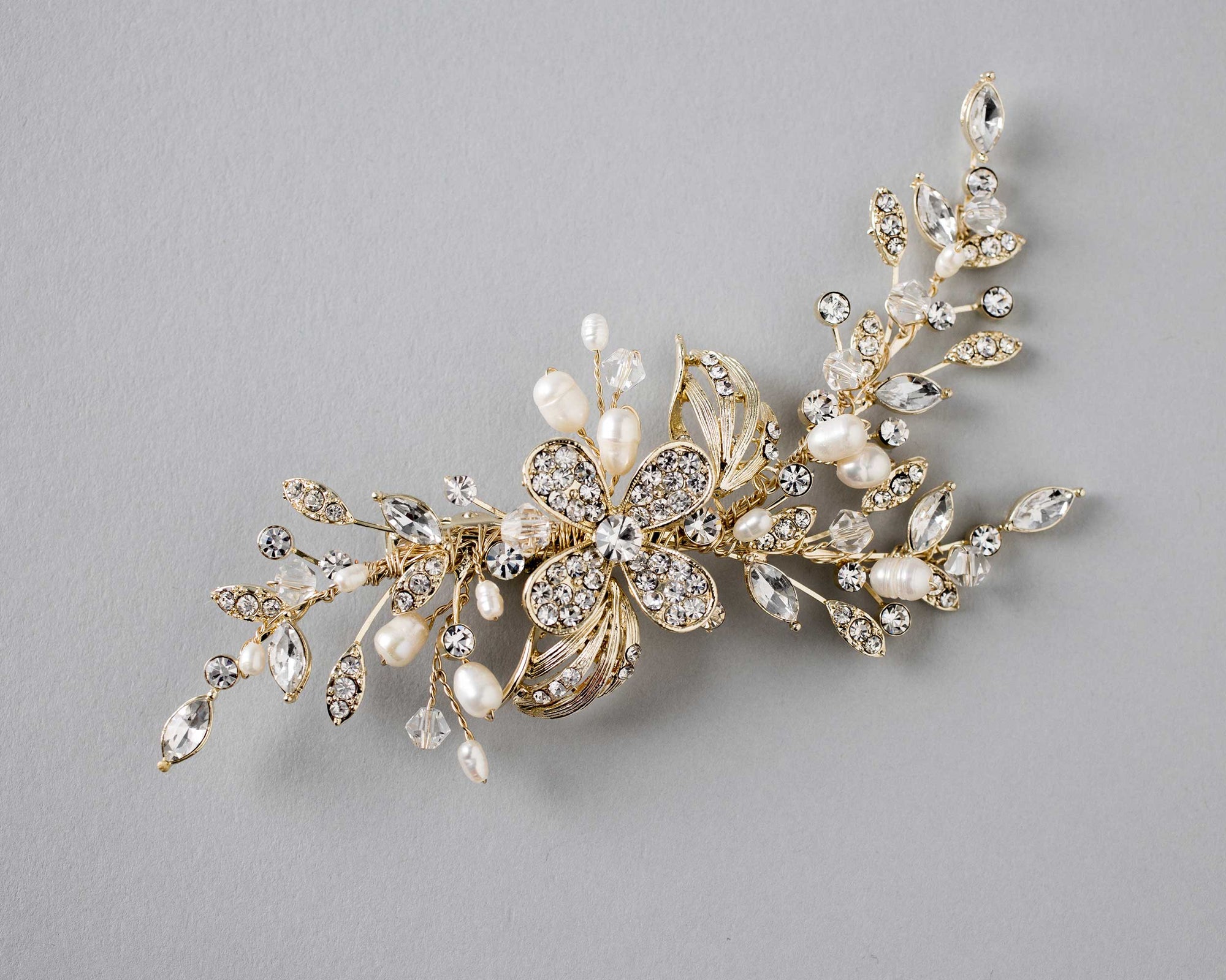 Gold Wedding Hair Clip with Pearls - Cassandra Lynne