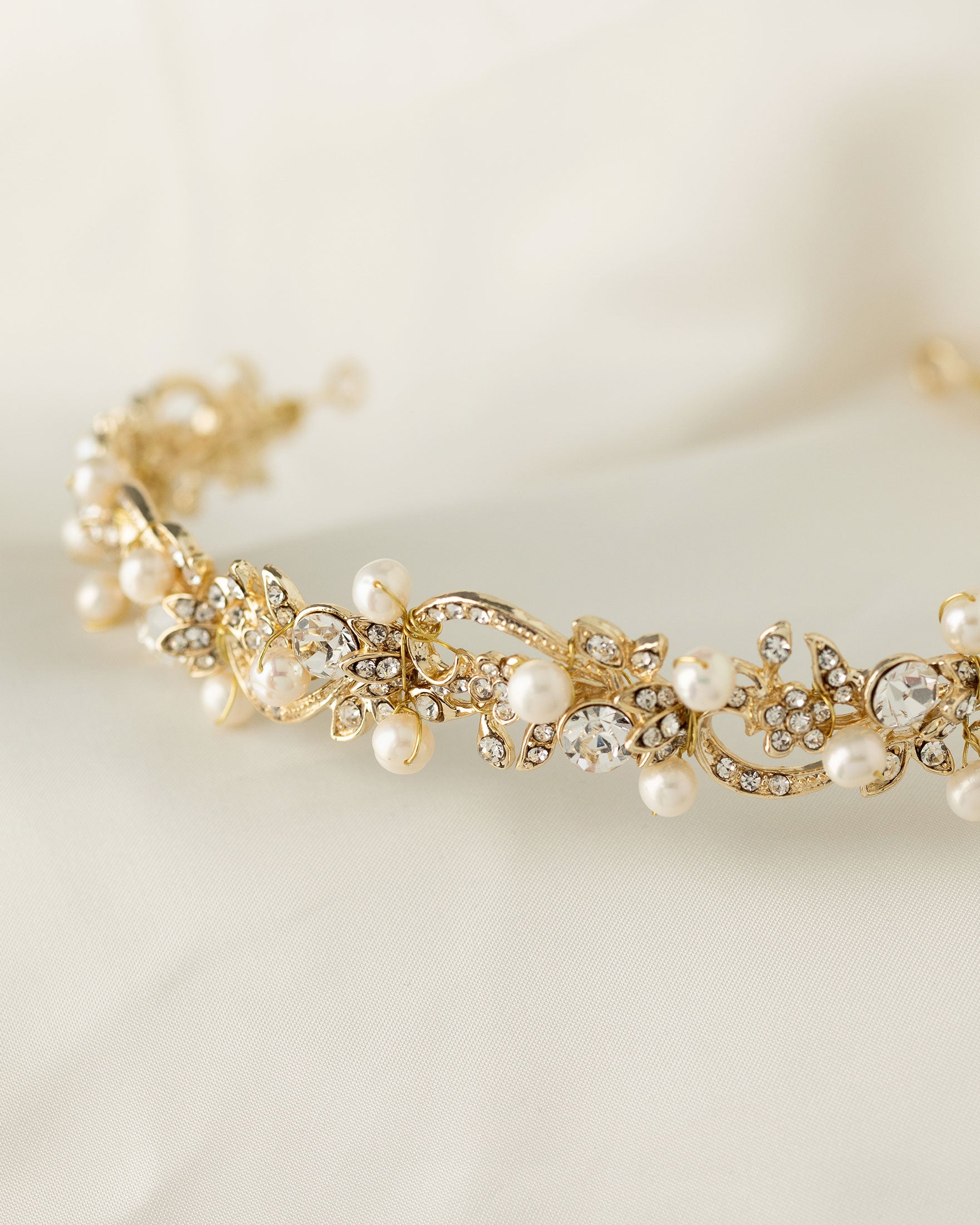 Gold Wedding Headband with Freshwater Pearls and Crystals - Cassandra Lynne