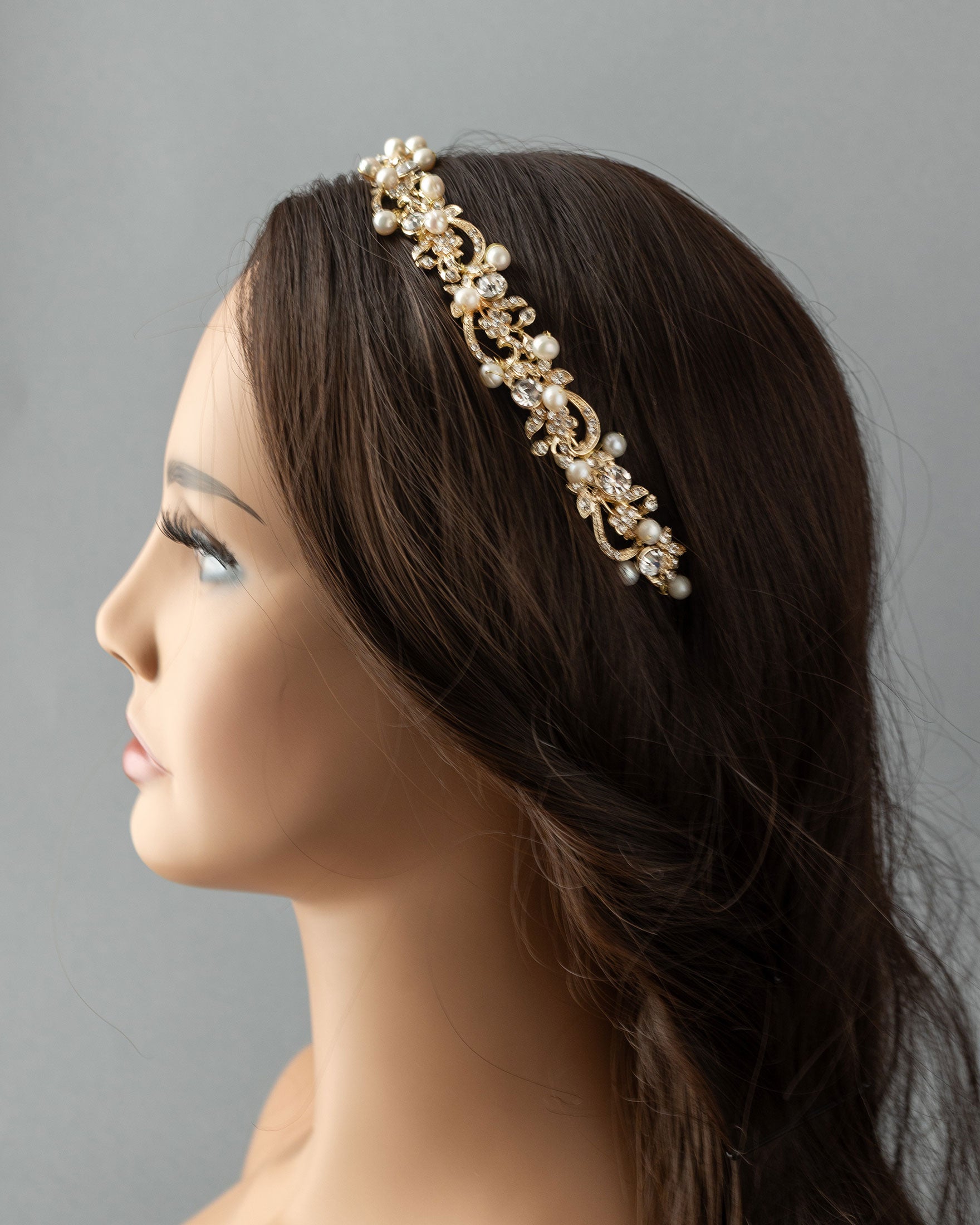 Gold Wedding Headband with Freshwater Pearls and Crystals - Cassandra Lynne