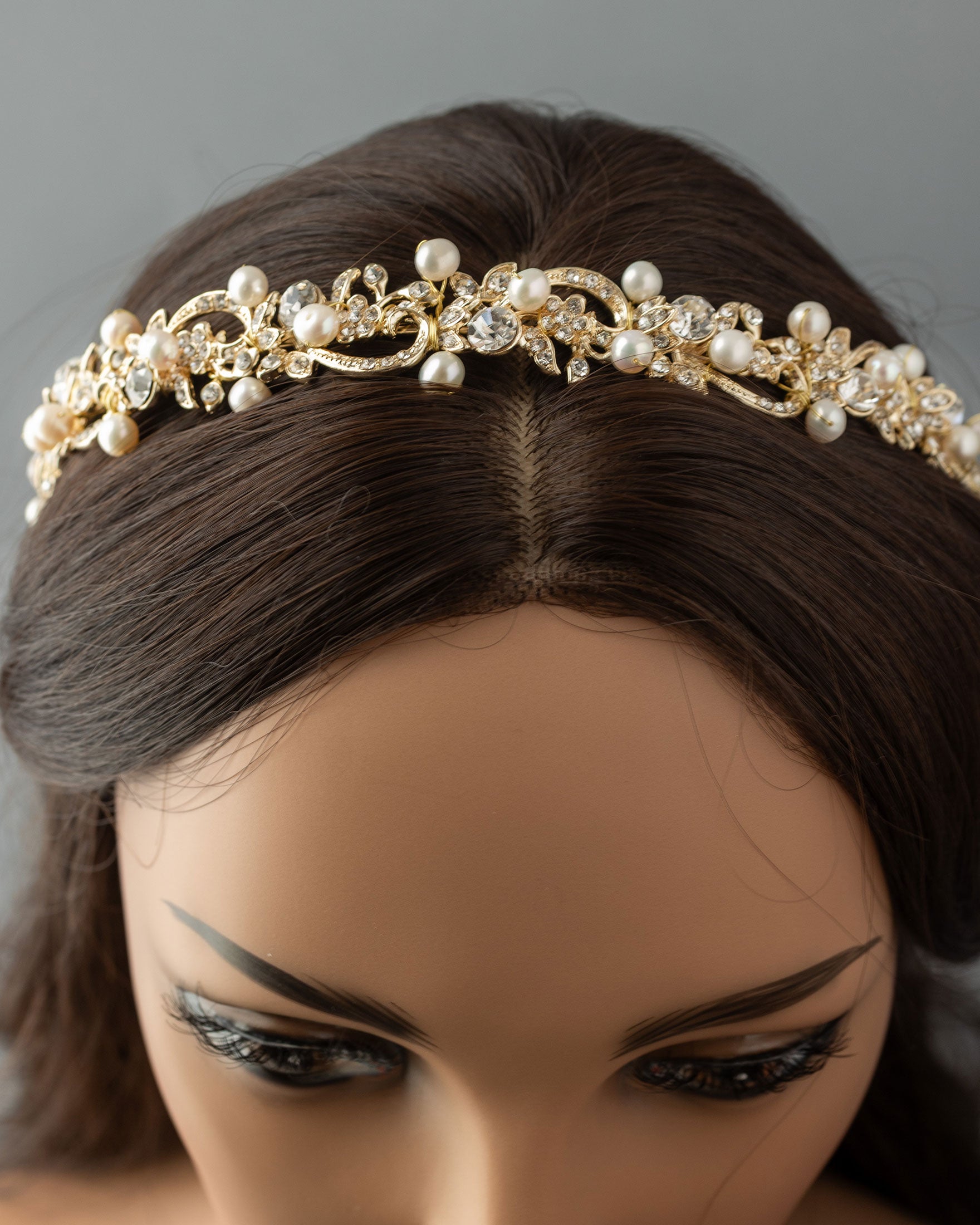 Gold Wedding Headband with Freshwater Pearls and Crystals - Cassandra Lynne