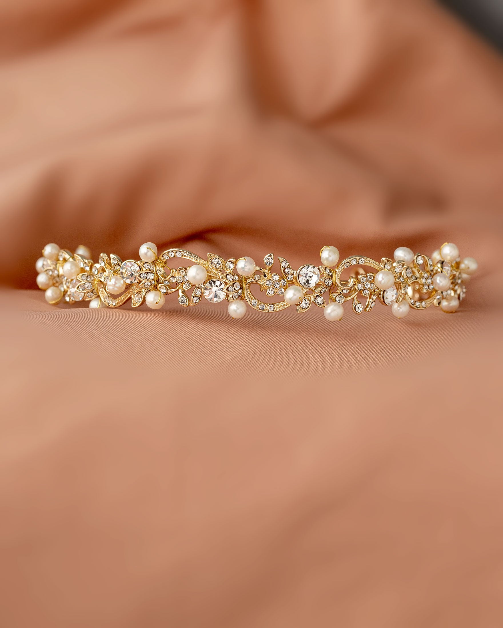 Gold Wedding Headband with Freshwater Pearls and Crystals - Cassandra Lynne