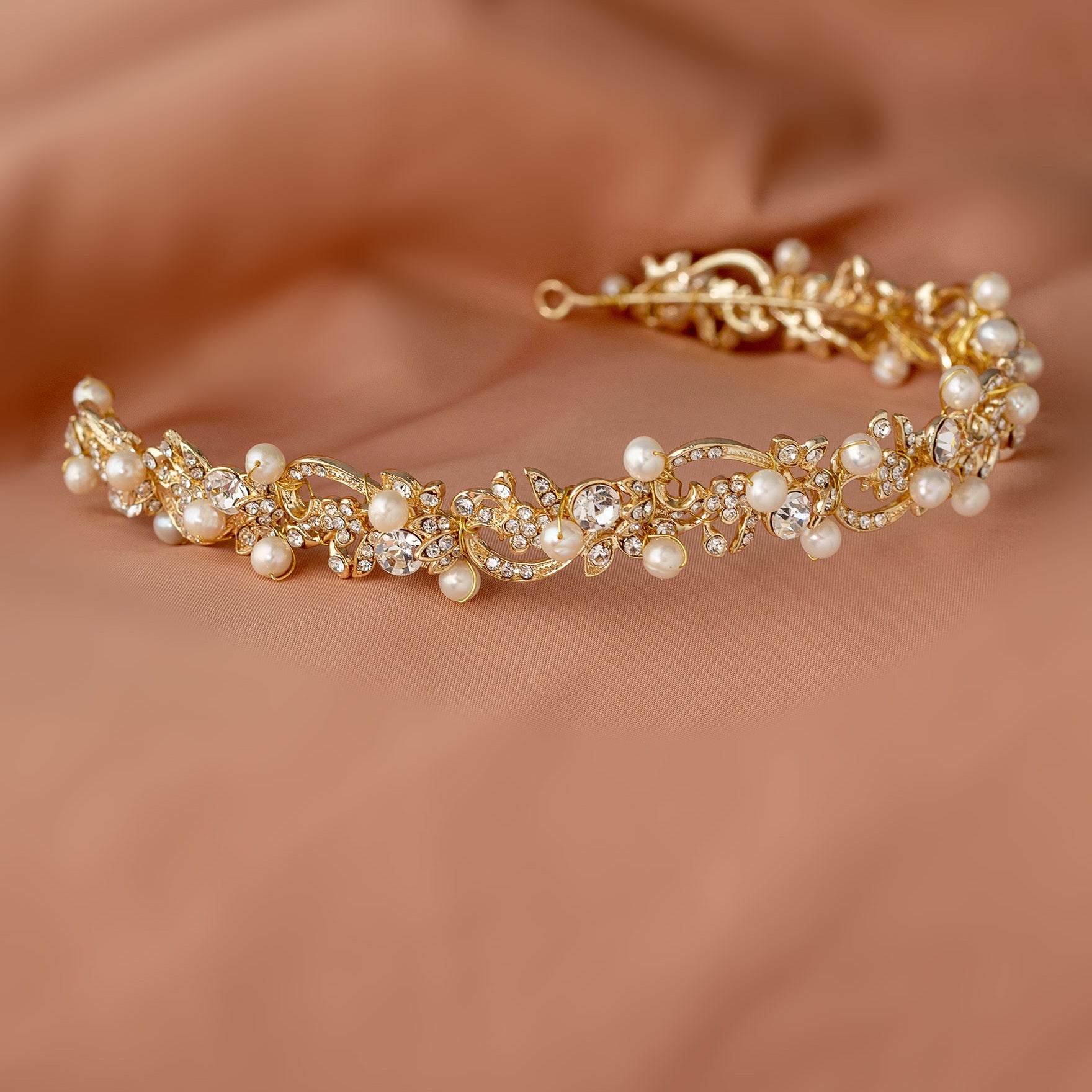 Gold Wedding Headband with Freshwater Pearls and Crystals - Cassandra Lynne