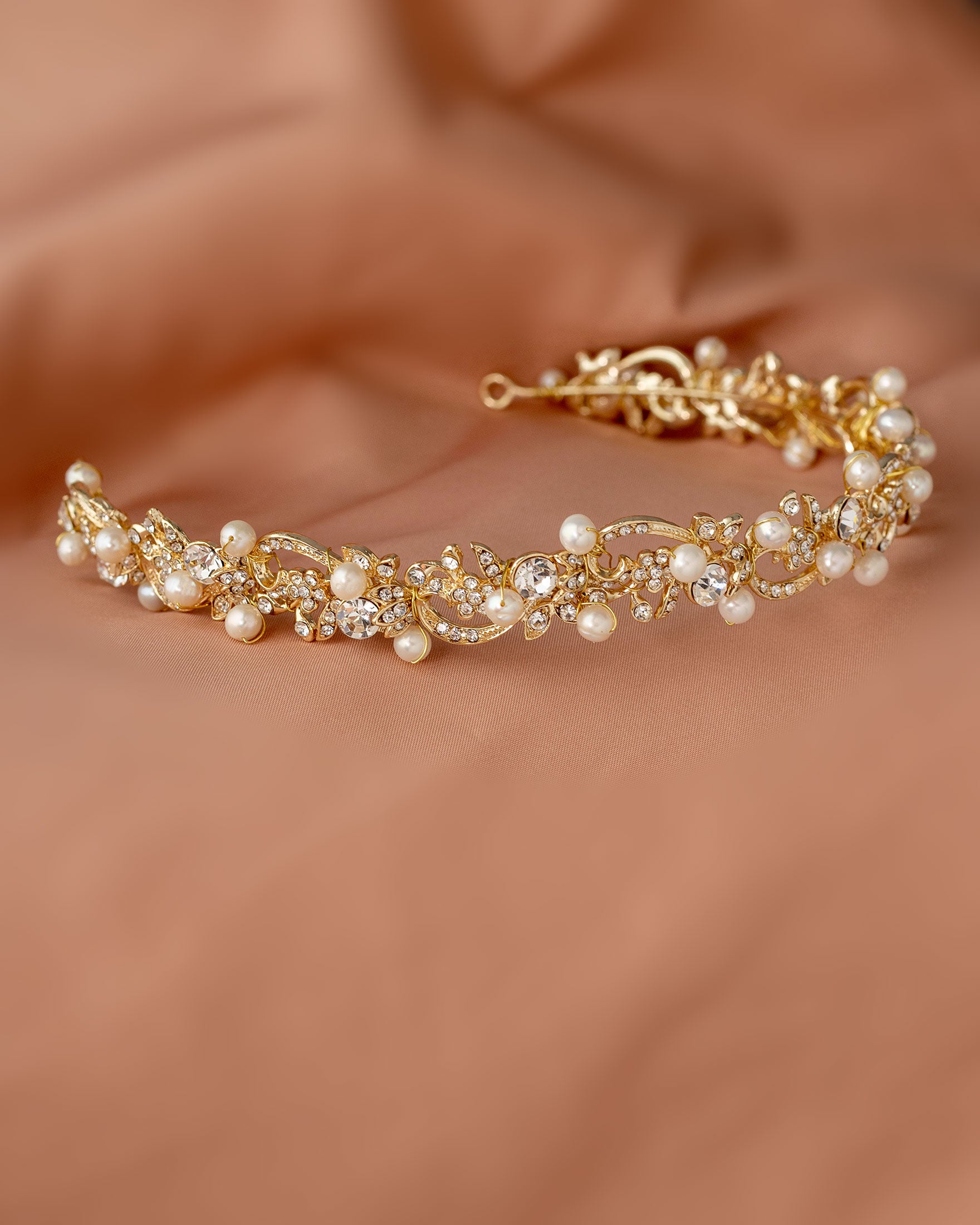Gold Wedding Headband with Freshwater Pearls and Crystals - Cassandra Lynne