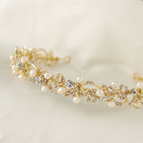 Gold Wedding Headband with Freshwater Pearls and Crystals - Cassandra Lynne