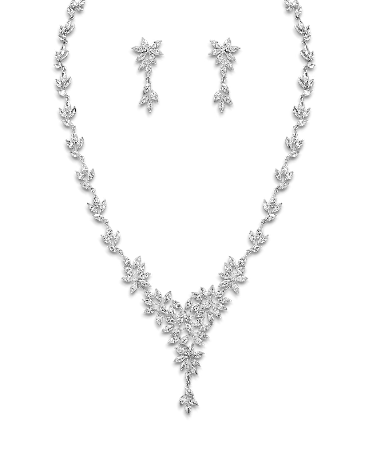Marquise Leaf Cluster Necklace and Earrings