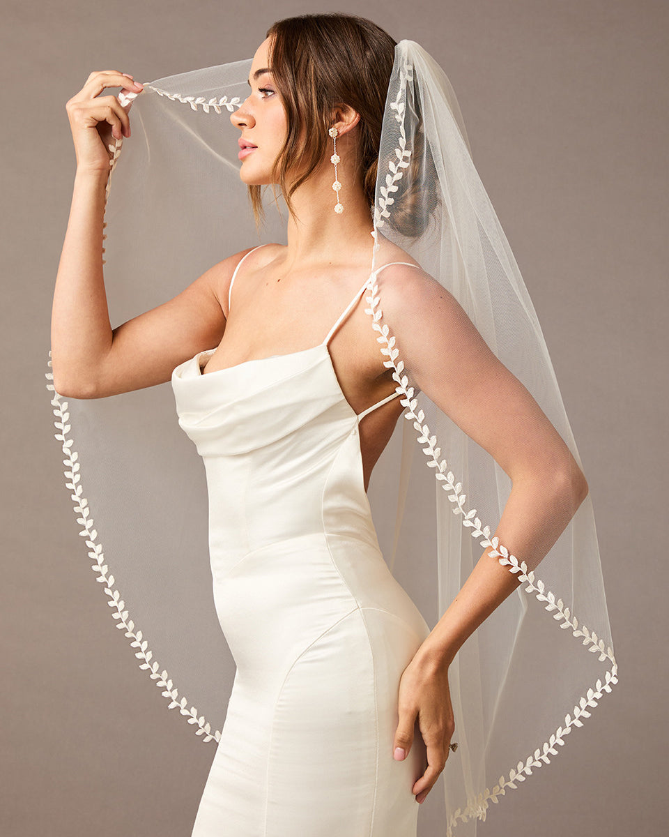 Wedding Veil with Lace Leaf Edge ivory -Cassandra Lynne
