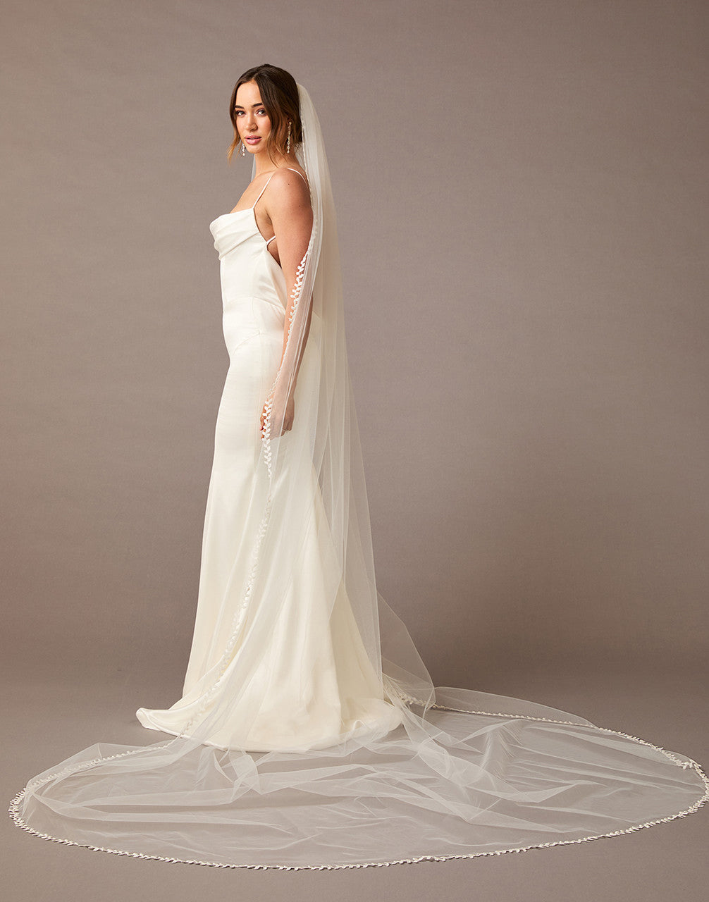 Cathedral Wedding Veil with Lace Leaf Edge Ivory -Cassandra Lynne