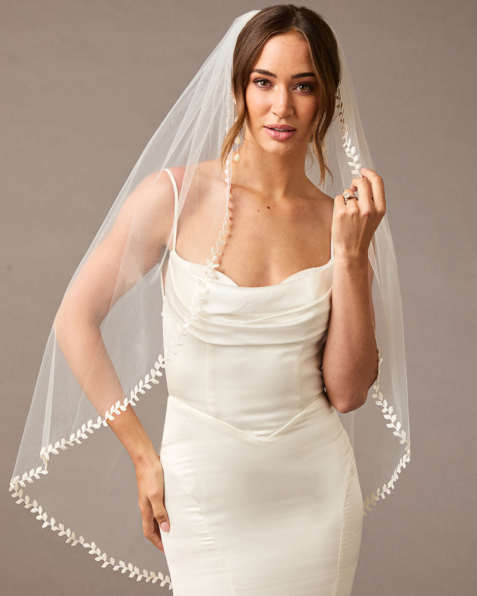 Wedding Veil with Lace Leaf Edge ivory -Cassandra Lynne